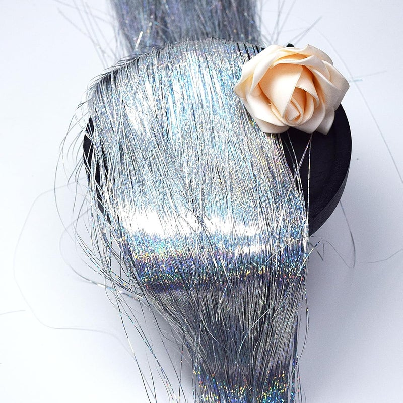 AOODOOM Tinsel Icicles 2000 Strands Metallic laser Silver Tinsel Christmas Tree Streamer Party Decoration 19.7 Inch Tinsel for Christmas Tree Icicles Indoor Outdoor Xmas New Year Disco Birthday Party Supplies - Image 2